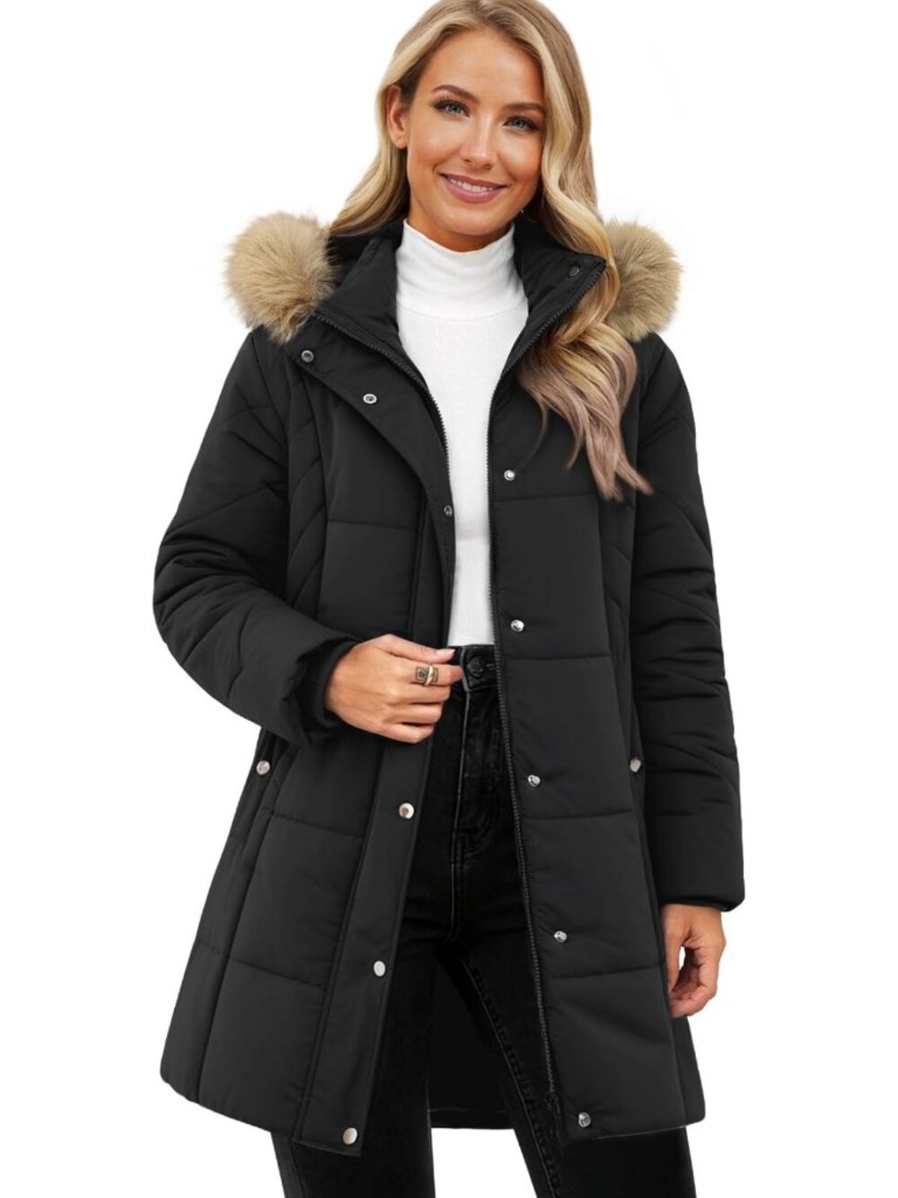 Cozy Women's Winter Puffer Coat, Removable Hood, Thick Quilted Long Parka Jacket